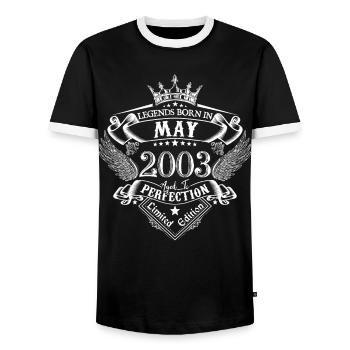 May 2003 Birthday May 2003 May Gift - Men's Ringer Shirt - black/white - Front - AI Model Female 172 light (172cm) & AI Model Male 178 light (178cm)