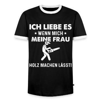 Ich Liebe Es Wenn Mich Meine Frau Holz Machen - Männer Kontrast-T-Shirt - Schwarz/Weiß - Vorne - AI Model Female 172 light (172cm) & AI Model Male 178 light (178cm)