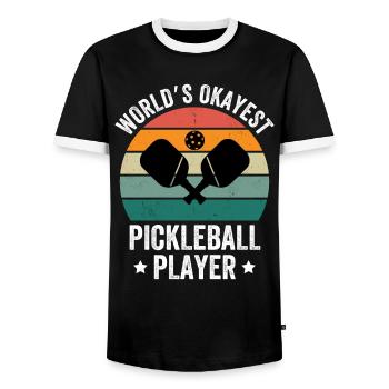 World's Okayest Pickleball Player - Men's Ringer Shirt - black/white - Front - AI Model Female 172 light (172cm) & AI Model Male 178 light (178cm)