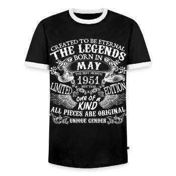 Mai 1951 Geburtstag 1951 Mai Bestes neues Jahr - Männer Kontrast-T-Shirt - Schwarz/Weiß - Vorne - AI Model Female 172 light (172cm) & AI Model Male 178 light (178cm)