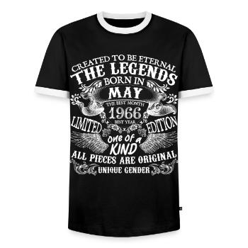 May 1966 Birthday 1966 May Best New Year - Men's Ringer Shirt - black/white - Front - AI Model Female 172 light (172cm) & AI Model Male 178 light (178cm)