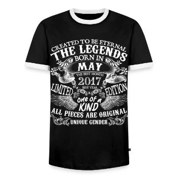 May 2017 Birthday 2017 May Best New Year - Men's Ringer Shirt - black/white - Front - AI Model Female 172 light (172cm) & AI Model Male 178 light (178cm)
