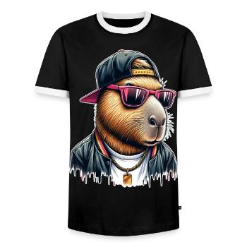 Capybara Cap Lunettes de soleil cool - T-shirt contrasté Homme - noir/blanc - Devant - AI Model Female 172 light (172cm) & AI Model Male 178 light (178cm)