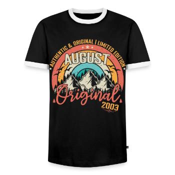 Août 2003 Août anniversaire 2003 Août - T-shirt contrasté Homme - noir/blanc - Devant - AI Model Female 172 light (172cm) & AI Model Male 178 light (178cm)