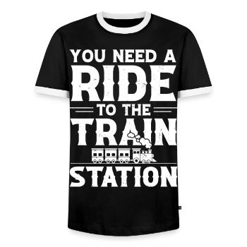 Train Lover Locomotive Model Railway - Men's Ringer Shirt - black/white - Front - AI Model Female 172 light (172cm) & AI Model Male 178 light (178cm)