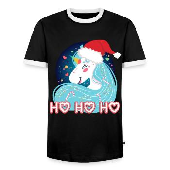 Ho ho ho Christmas unicorn - Men's Ringer Shirt - black/white - Front - AI Model Female 172 light (172cm) & AI Model Male 178 light (178cm)