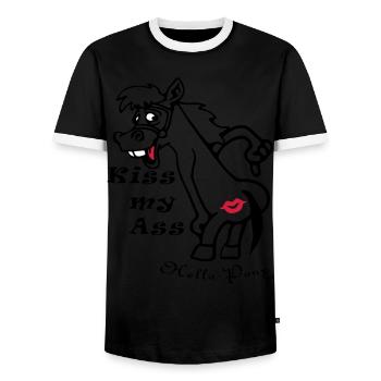 hello_pony_kiss_my_ass_ - Männer Kontrast-T-Shirt - Schwarz/Weiß - Vorne - AI Model Female 172 light (172cm) & AI Model Male 178 light (178cm)