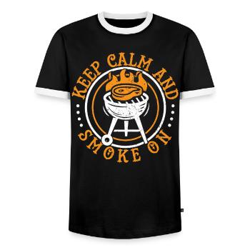 Keep calm and smoke on - Männer Kontrast-T-Shirt - Schwarz/Weiß - Vorne - AI Model Female 172 light (172cm) & AI Model Male 178 light (178cm)