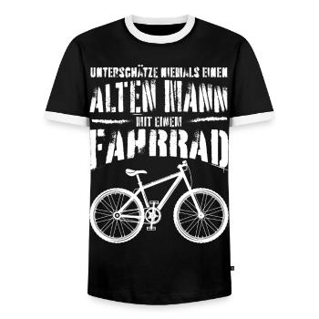 Alter Mann • Fahrrad | Vintage Retro Style - Männer Kontrast-T-Shirt - Schwarz/Weiß - Vorne - AI Model Female 172 light (172cm) & AI Model Male 178 light (178cm)