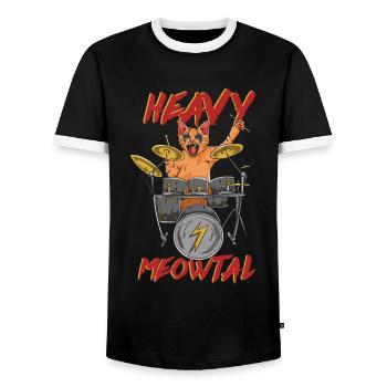 Heavy Meowtal - Chat de métal lourd - T-shirt contrasté Homme - noir/blanc - Devant - AI Model Female 172 light (172cm) & AI Model Male 178 light (178cm)