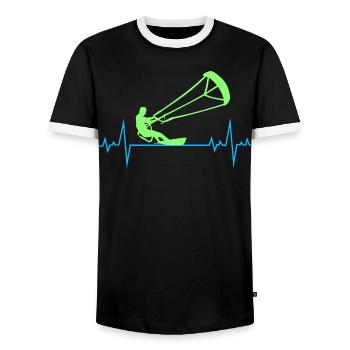 Kitesurfing Kiteboarding Kitesurf Heartbeat Pulse - T-shirt contrasté Homme - noir/blanc - Devant - AI Model Female 172 light (172cm) & AI Model Male 178 light (178cm)