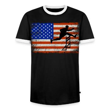 American Flag Hurdles Hurdling Hurdler Patriotic - Men's Ringer Shirt - black/white - Front - AI Model Female 172 light (172cm) & AI Model Male 178 light (178cm)