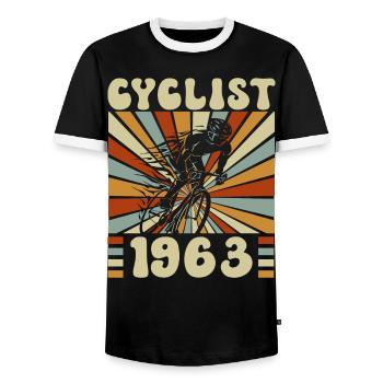 Fête Cycliste Né En 1963 60 Ans Anniversaire - T-shirt contrasté Homme - noir/blanc - Devant - AI Model Female 172 light (172cm) & AI Model Male 178 light (178cm)