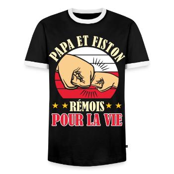 Papa Fiston Rémois Père Fils Supporter Reims - T-shirt contrasté Homme - noir/blanc - Devant - AI Model Female 172 light (172cm) & AI Model Male 178 light (178cm)