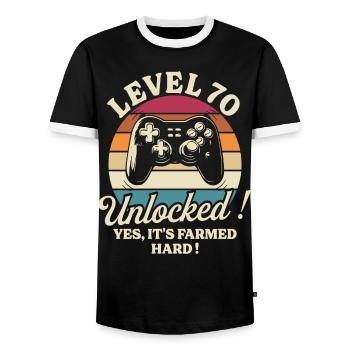 Player Level 70 Anniversary Gamer 70 Years - Men's Ringer Shirt - black/white - Front - AI Model Female 172 light (172cm) & AI Model Male 178 light (178cm)