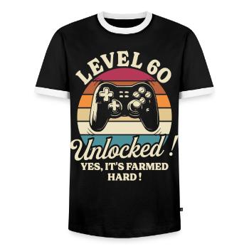 Player Level 60 Anniversary Gamer 60 Years - Men's Ringer Shirt - black/white - Front - AI Model Female 172 light (172cm) & AI Model Male 178 light (178cm)