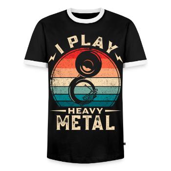 Sousaphone I Play Heavy Metal Marching Band Tuba - Men's Ringer Shirt - black/white - Front - AI Model Female 172 light (172cm) & AI Model Male 178 light (178cm)