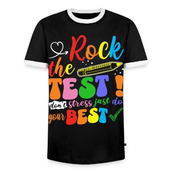 Sentence motivation student teacher exam - Men's Ringer Shirt - black/white - Front - AI Model Female 172 light (172cm) & AI Model Male 178 light (178cm)