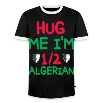 Algerischer Humor Ich bin halb Algerier - Männer Kontrast-T-Shirt - Schwarz/Weiß - Vorne - AI Model Female 172 light (172cm) & AI Model Male 178 light (178cm)