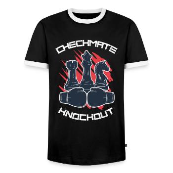 Schach und Boxen Chess Boxing Checkmate Knockout - Männer Kontrast-T-Shirt - Schwarz/Weiß - Vorne - AI Model Female 172 light (172cm) & AI Model Male 178 light (178cm)