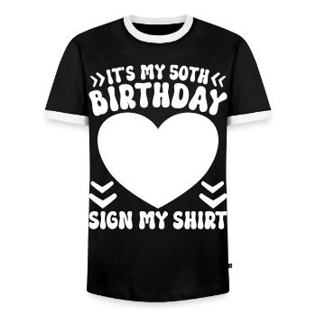 50th Anniversary Sign Woman Anniversary 50 Years - Men's Ringer Shirt - black/white - Front - AI Model Female 172 light (172cm) & AI Model Male 178 light (178cm)