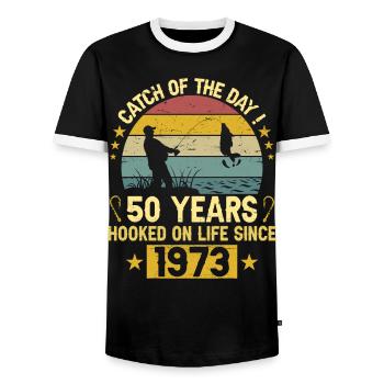 Anniversaire Pêcheur 1973 50 Ans Anniversaire - T-shirt contrasté Homme - noir/blanc - Devant - AI Model Female 172 light (172cm) & AI Model Male 178 light (178cm)