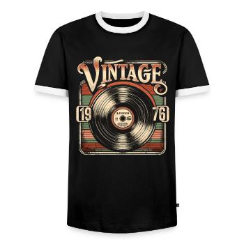 Rétro vinyle Vintage légende 1976 anniversaire - T-shirt contrasté Homme - noir/blanc - Devant - AI Model Female 172 light (172cm) & AI Model Male 178 light (178cm)