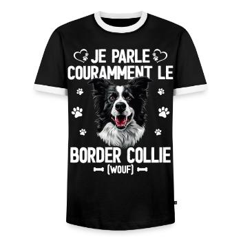 Parler Le Border Collie Humour Chien - T-shirt contrasté Homme - noir/blanc - Devant - AI Model Female 172 light (172cm) & AI Model Male 178 light (178cm)