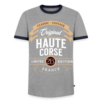 Haute-Corse Department France - Men's Ringer Shirt - grey/navy  - Front - AI Model Female 172 light (172cm) & AI Model Male 178 light (178cm)