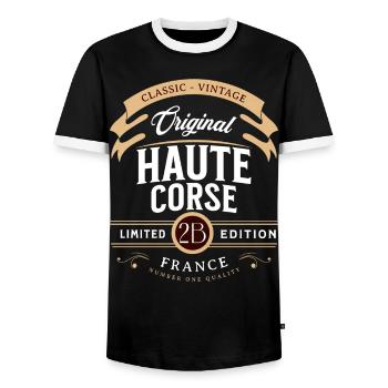 Haute-Corse Département France - T-shirt contrasté Homme - noir/blanc - Devant - AI Model Female 172 light (172cm) & AI Model Male 178 light (178cm)