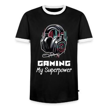 Gaming My Superpower Shirt Street Art Style - Männer Kontrast-T-Shirt - Schwarz/Weiß - Vorne - AI Model Female 172 light (172cm) & AI Model Male 178 light (178cm)