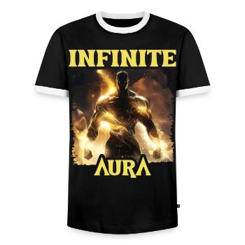 Aura Infinie Points Humor Meme Aura - Men's Ringer Shirt - black/white - Front - AI Model Female 172 light (172cm) & AI Model Male 178 light (178cm)
