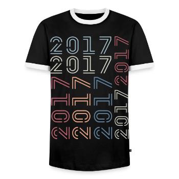 Born In 2017 Retro 2017 Birthday Gift - Men's Ringer Shirt - black/white - Front - AI Model Female 172 light (172cm) & AI Model Male 178 light (178cm)