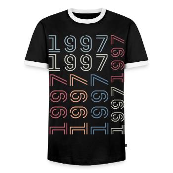 Born In 1997 Birthday Gift 1997 Retro 1997 - Men's Ringer Shirt - black/white - Front - AI Model Female 172 light (172cm) & AI Model Male 178 light (178cm)