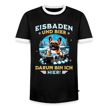 Eisbaden - Französische Bulldogge trinkt gern Bier - Männer Kontrast-T-Shirt - Schwarz/Weiß - Vorne - AI Model Female 172 light (172cm) & AI Model Male 178 light (178cm)