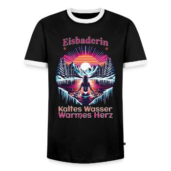 Eisbaderin - Kaltes Wasser - Warmes Herz Retro - Männer Kontrast-T-Shirt - Schwarz/Weiß - Vorne - AI Model Female 172 light (172cm) & AI Model Male 178 light (178cm)