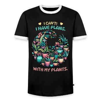 Gardeners and plant lovers with balcony plants - Men's Ringer Shirt - black/white - Front - AI Model Female 172 light (172cm) & AI Model Male 178 light (178cm)