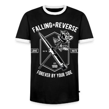 Falling In Reverse Love Hate Rose Knife Forever - Men's Ringer Shirt - black/white - Front - AI Model Female 172 light (172cm) & AI Model Male 178 light (178cm)