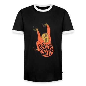 Sloth Slow but Sure - Men's Ringer Shirt - black/white - Front - AI Model Female 172 light (172cm) & AI Model Male 178 light (178cm)