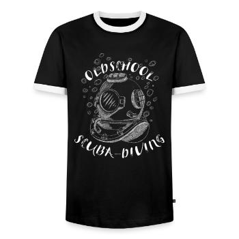 Old School Scuba Diving - - Men's Ringer Shirt - black/white - Front - AI Model Female 172 light (172cm) & AI Model Male 178 light (178cm)