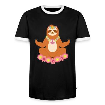 Funny Hippie Sloth Yoga - T-shirt contrasté Homme - noir/blanc - Devant - AI Model Female 172 light (172cm) & AI Model Male 178 light (178cm)