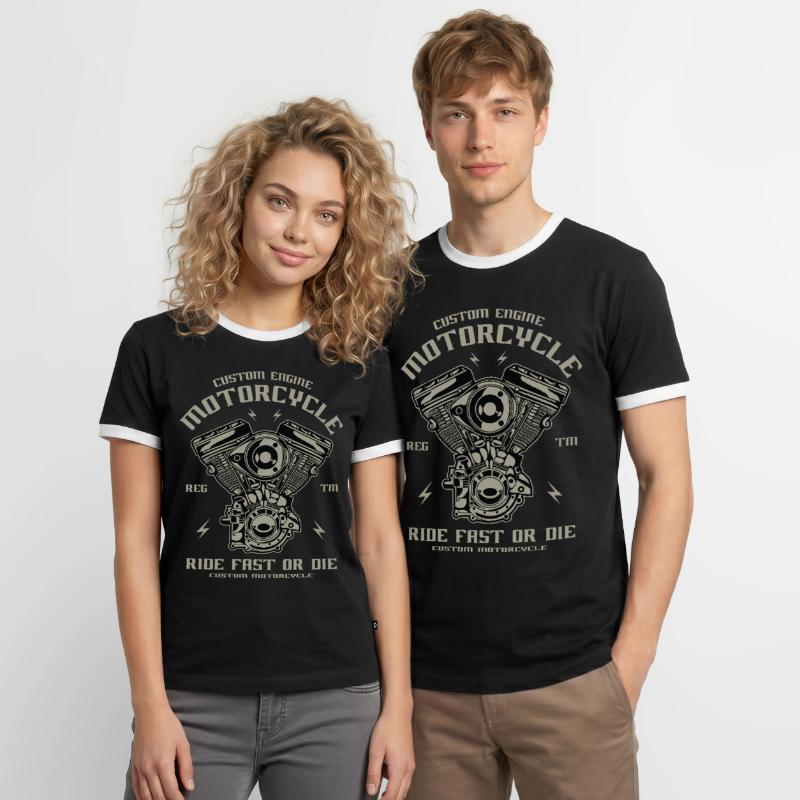 Motorcycle engine conversion Chopper Custom Engine Men's Ringer Shirt
