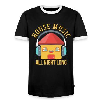 HOUSE MUSIC: House Music All Night Long - Men's Ringer Shirt - black/white - Front - AI Model Female 172 light (172cm) & AI Model Male 178 light (178cm)