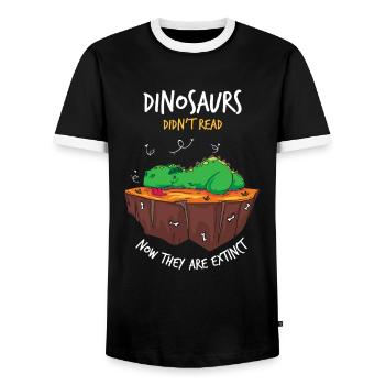 Lecture: les dinosaures n'ont pas lu - T-shirt contrasté Homme - noir/blanc - Devant - AI Model Female 172 light (172cm) & AI Model Male 178 light (178cm)