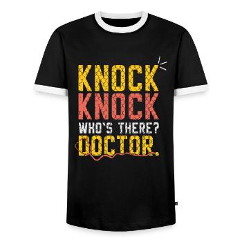 Rescue Service Gift Knock Knock Doctor - Men's Ringer Shirt - black/white - Front - AI Model Female 172 light (172cm) & AI Model Male 178 light (178cm)