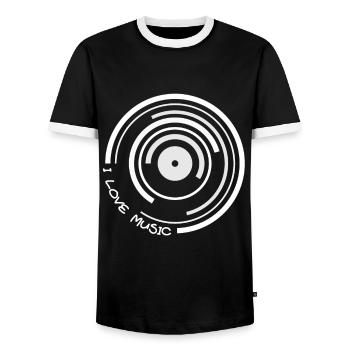 I Love Music Schallplatte Vinyl - Männer Kontrast-T-Shirt - Schwarz/Weiß - Vorne - AI Model Female 172 light (172cm) & AI Model Male 178 light (178cm)