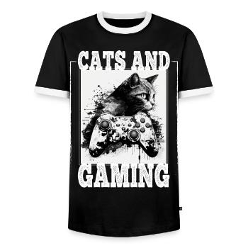 Cats and Gaming Cat Kitten Controller Gaming - Men's Ringer Shirt - black/white - Front - AI Model Female 172 light (172cm) & AI Model Male 178 light (178cm)