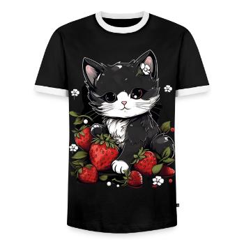 Cat Ragamuffin Fraise Cadeau - T-shirt contrasté Homme - noir/blanc - Devant - AI Model Female 172 light (172cm) & AI Model Male 178 light (178cm)