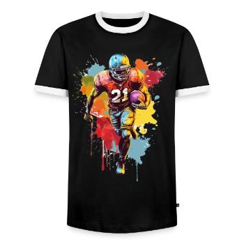 American Football Spieler USA Sport Bunt Splash - Männer Kontrast-T-Shirt - Schwarz/Weiß - Vorne - AI Model Female 172 light (172cm) & AI Model Male 178 light (178cm)