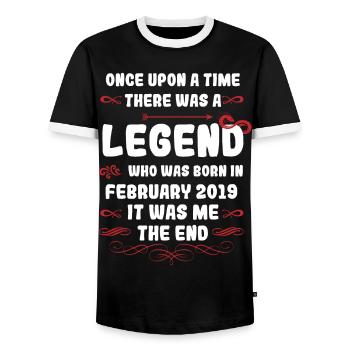 Es war einmal eine Legende. Februar 2019 Geburtsta - Männer Kontrast-T-Shirt - Schwarz/Weiß - Vorne - AI Model Female 172 light (172cm) & AI Model Male 178 light (178cm)